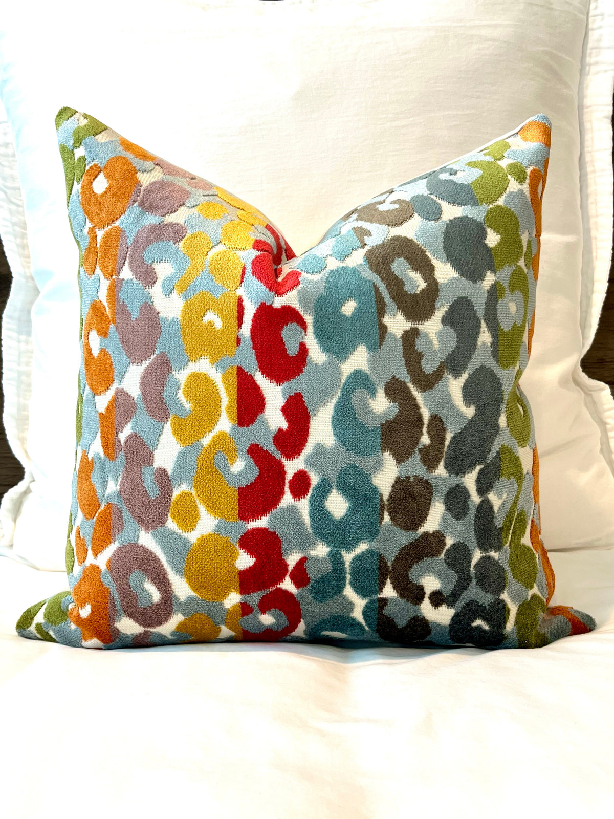 Mia colorful leopard velvet pillow cover, view 5