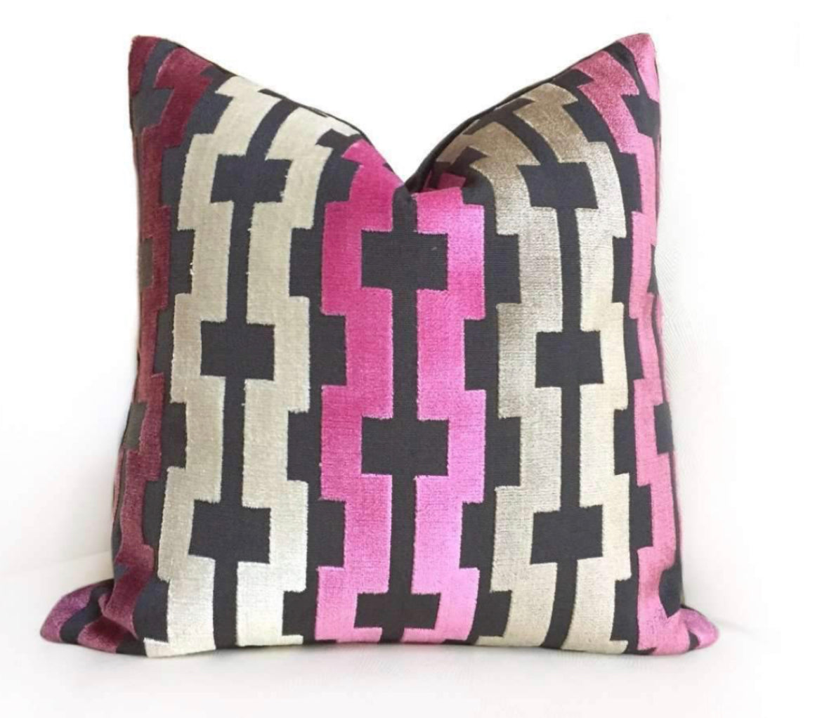 Belle Magenta Geometric Velvet Pillow Cover