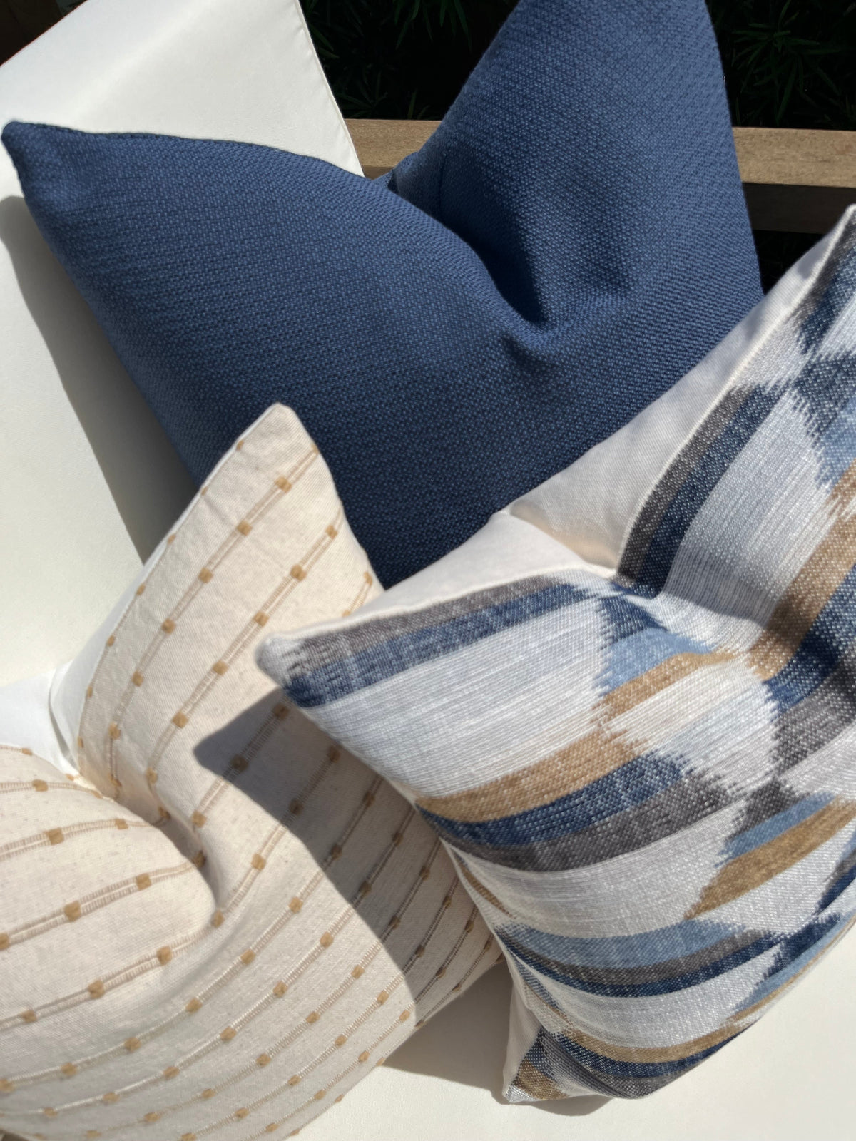 Reese blue and gold geometric pillow cover, view 4
