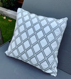 New Haven white and gray embroidered trellis pillow cover, view 4