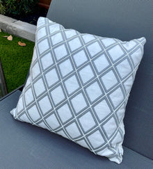 New Haven white and gray embroidered trellis pillow cover, view 4