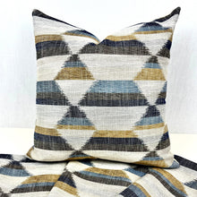 Reese blue and gold geometric pillow cover, view 5