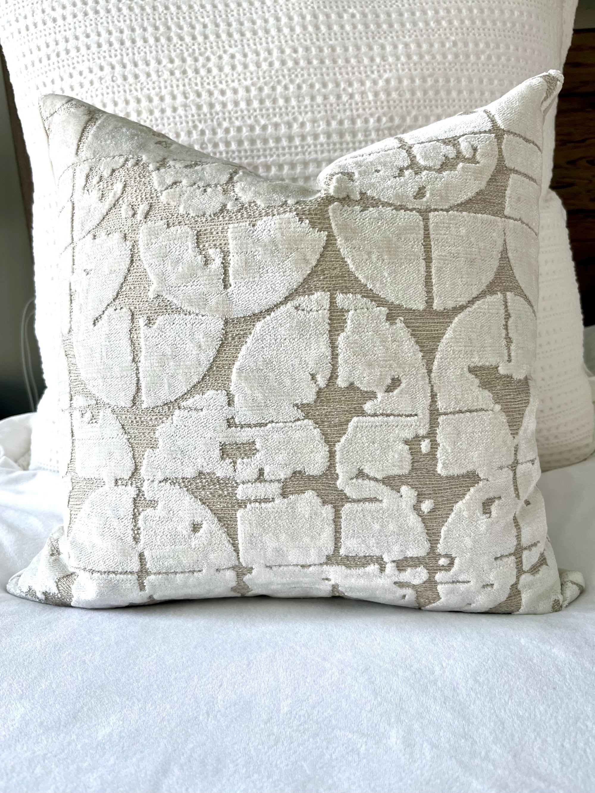 Luna Cream and Beige Velvet Pillow Cover – view 3