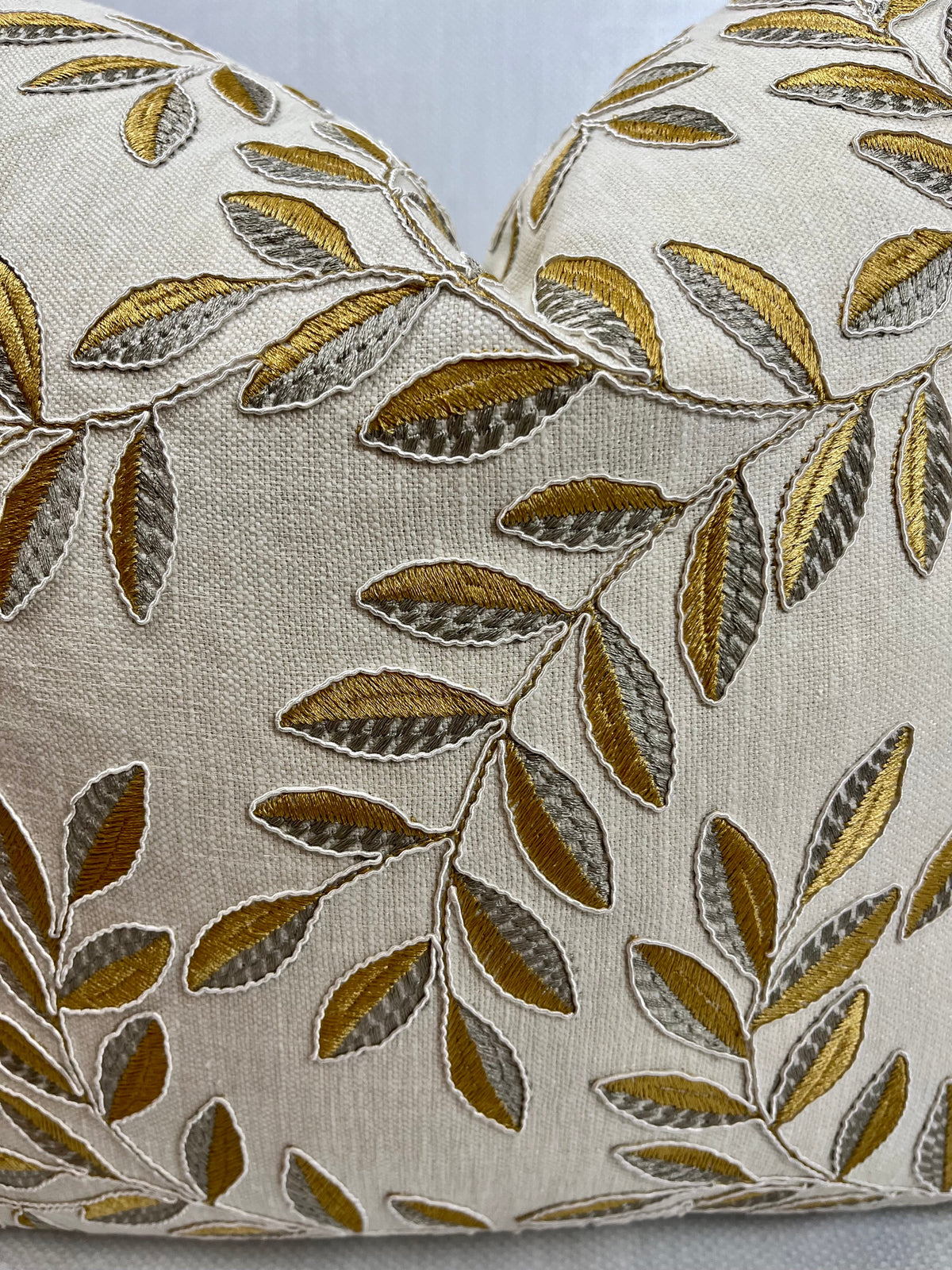 Rhea Gold and Silver Leaf Embroidered Pillow Cover – view 3