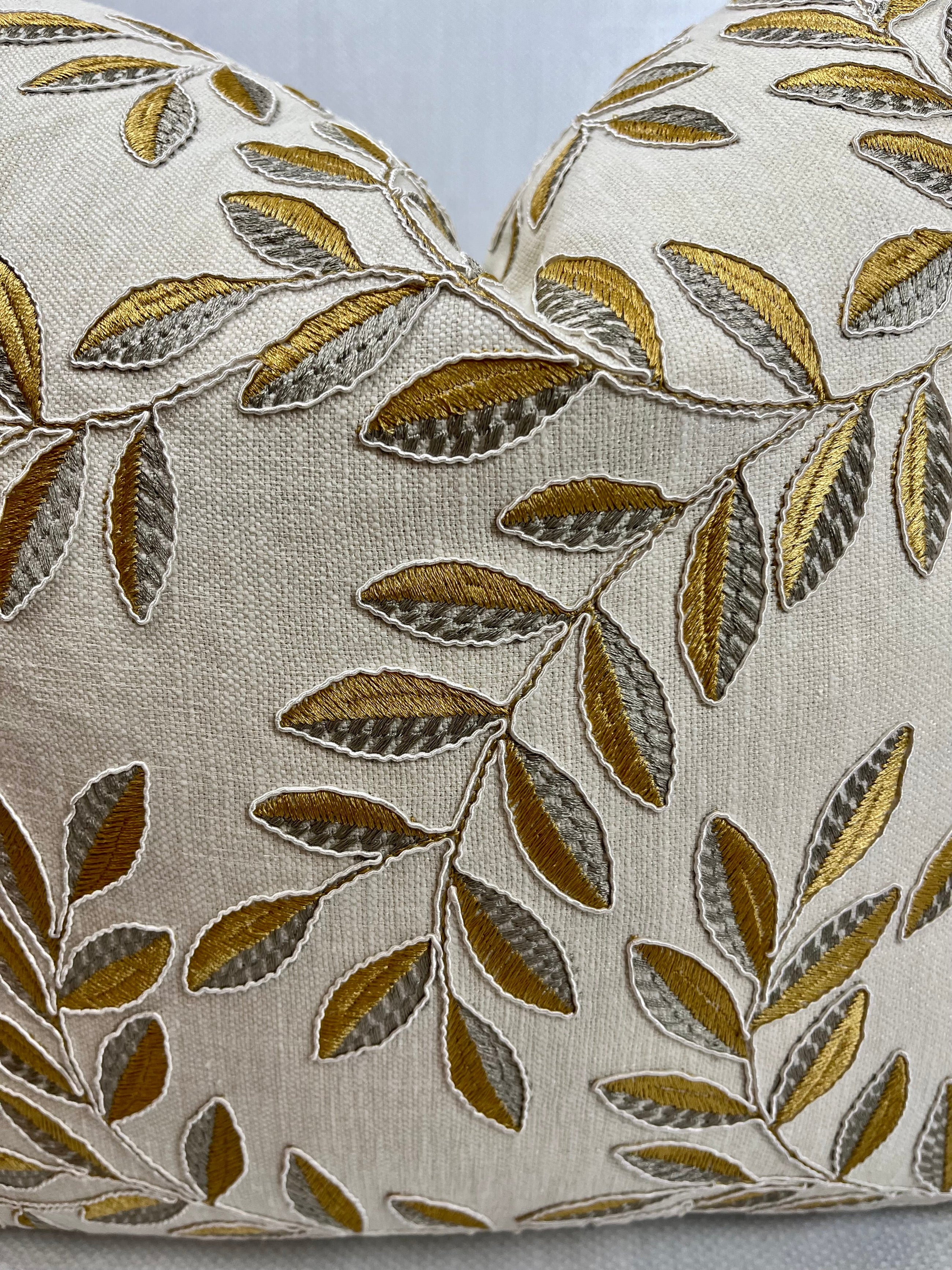 Rhea Gold and Silver Leaf Embroidered Pillow Cover – view 3