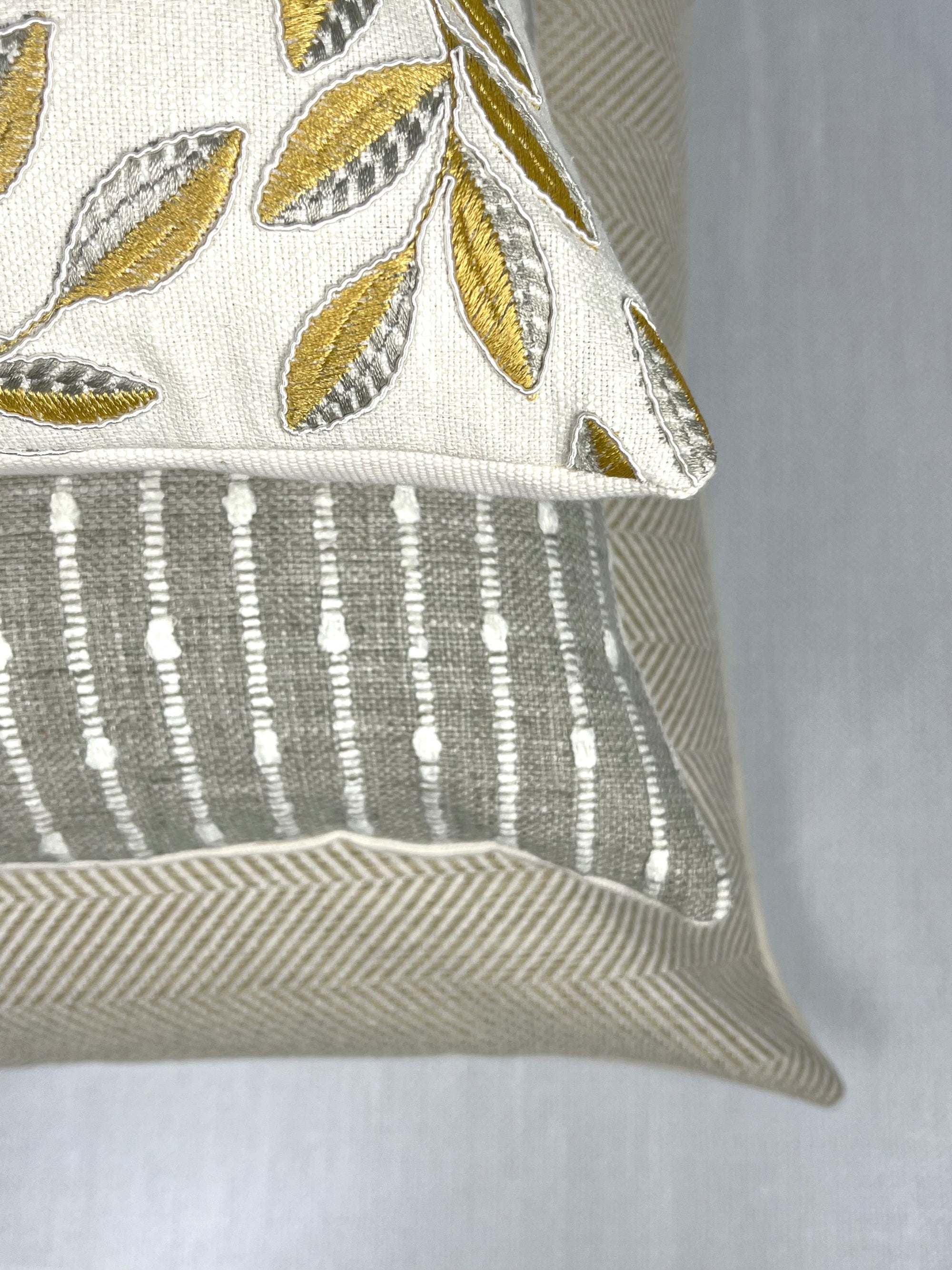 Rhea Gold and Silver Leaf Embroidered Pillow Cover – view 5