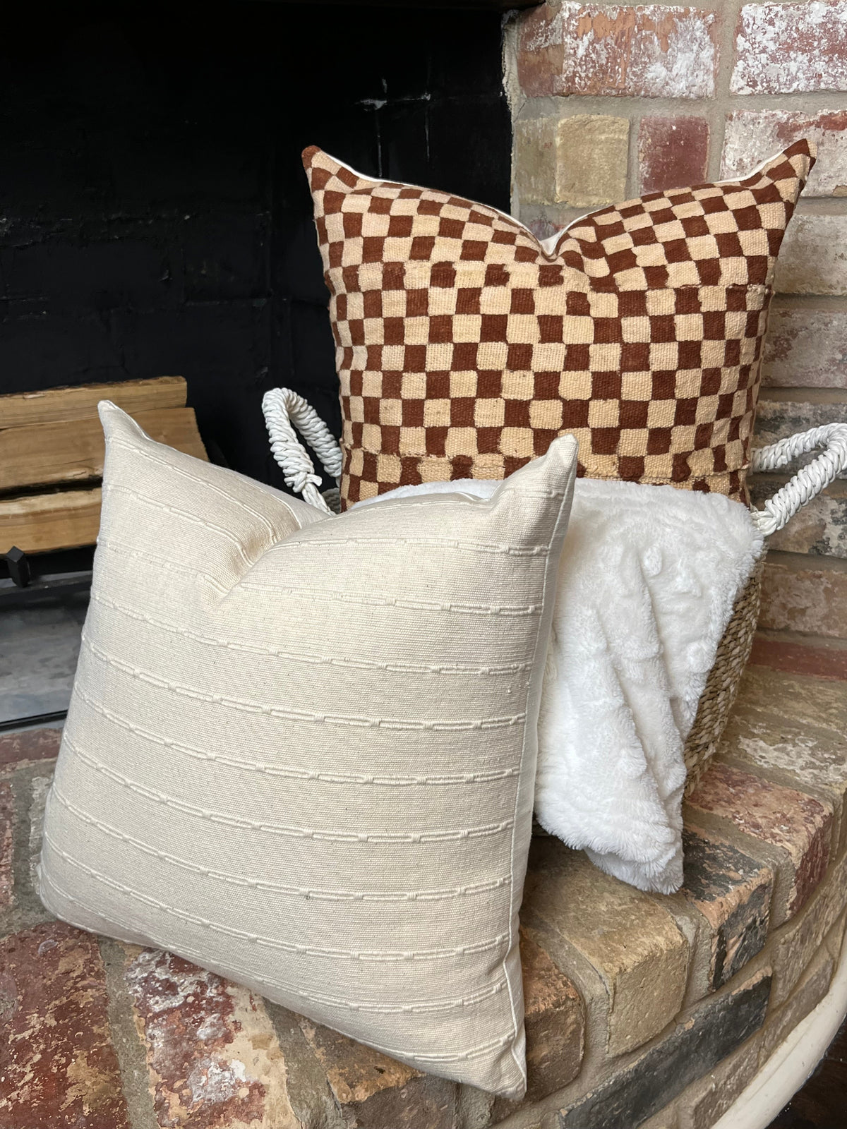Nala Brown and Cream Checkered Mudcloth Pillow Cover – view 4