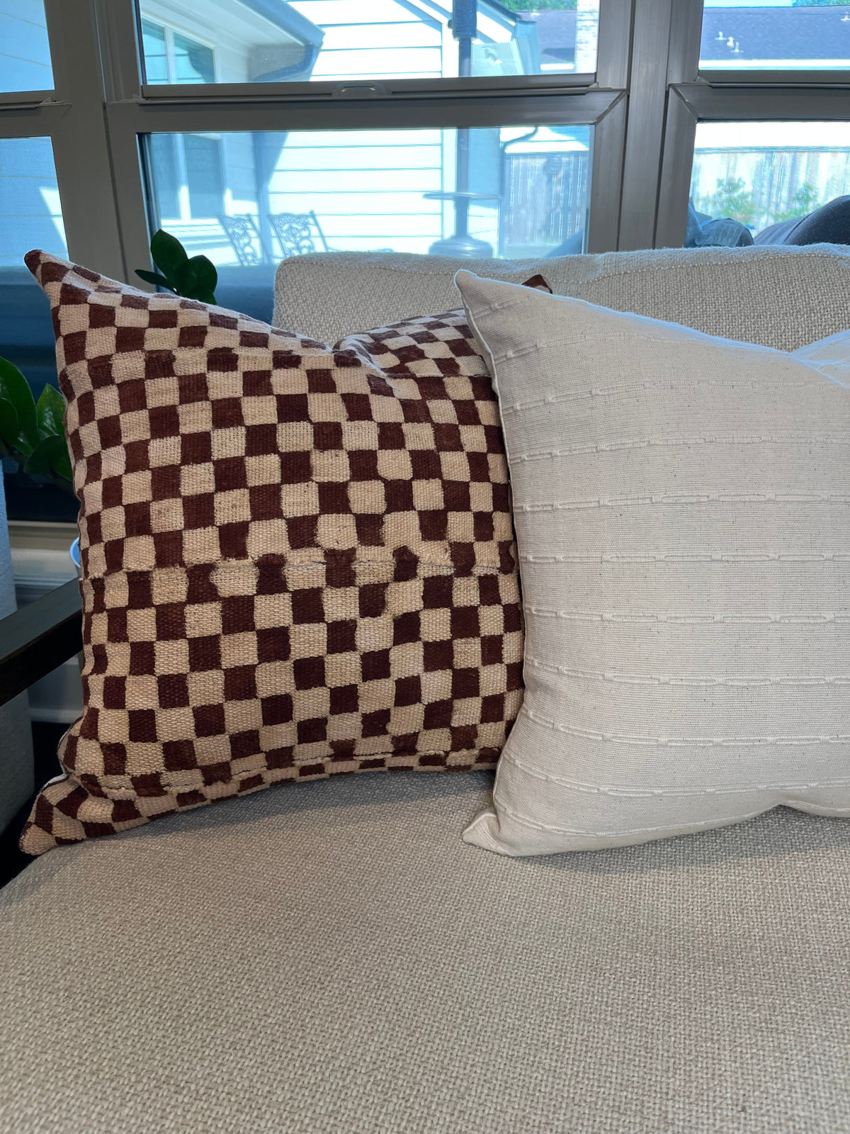Nala Brown and Cream Checkered Mudcloth Pillow Cover – view 5