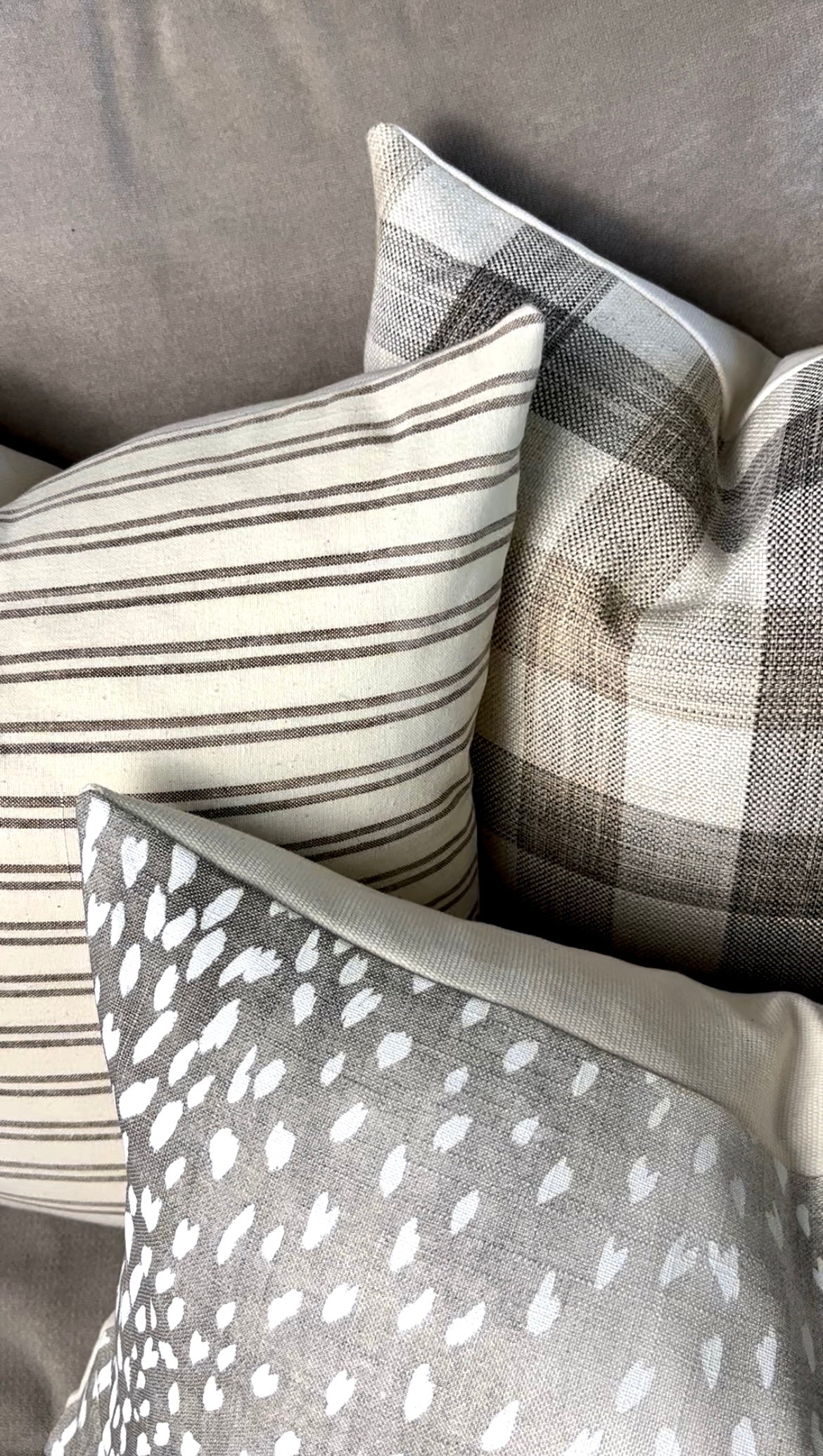 Bailey grey spotted linen pillow cover, view 5