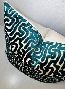 Margot Teal Maze Velvet Pillow Cover – view 2