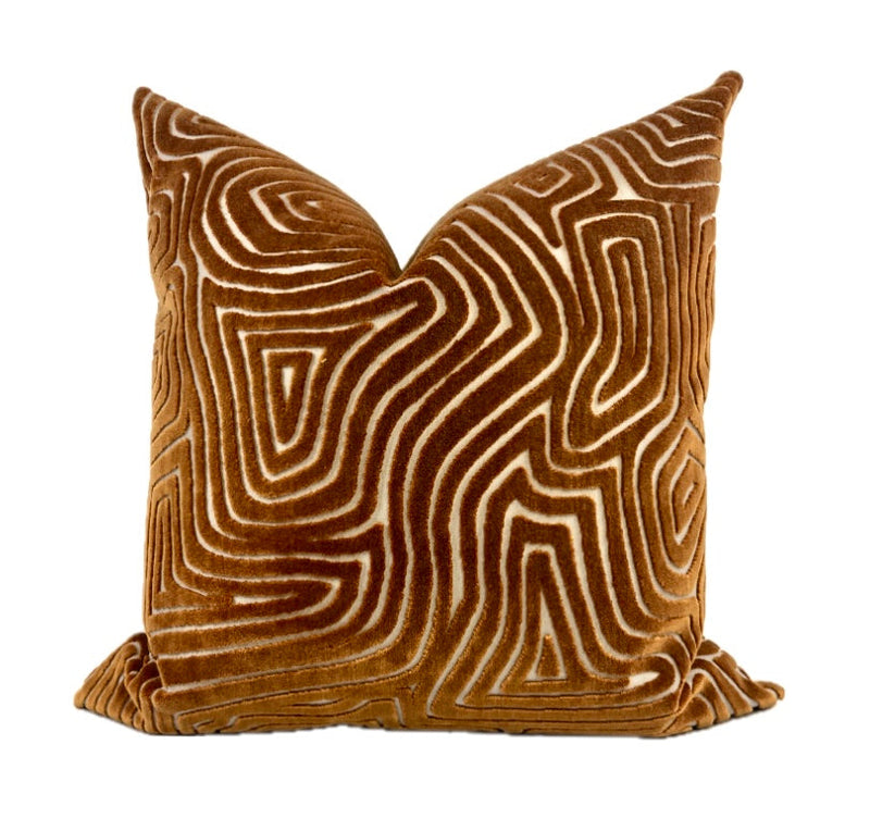 Ezra Bronze Maze Velvet Pillow Cover