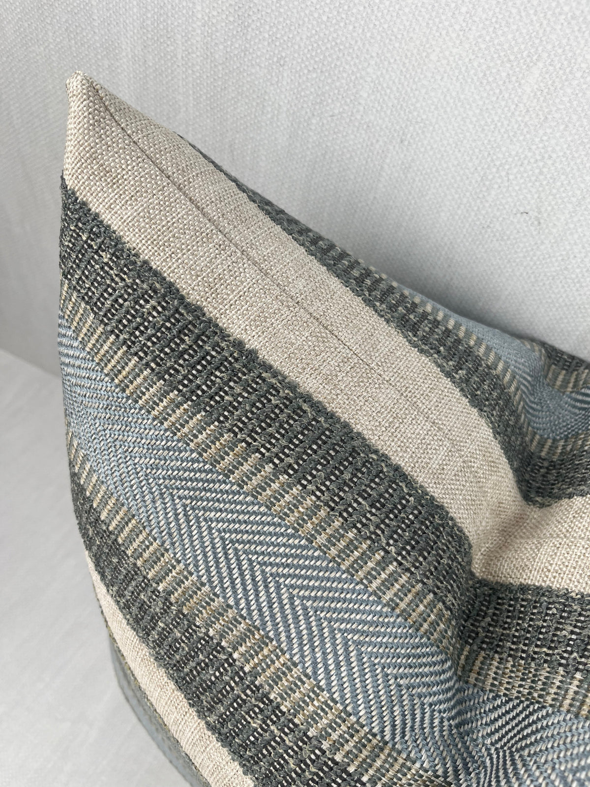 Alden Striped Aqua Woven Herringbone Pillow Cover – view 2