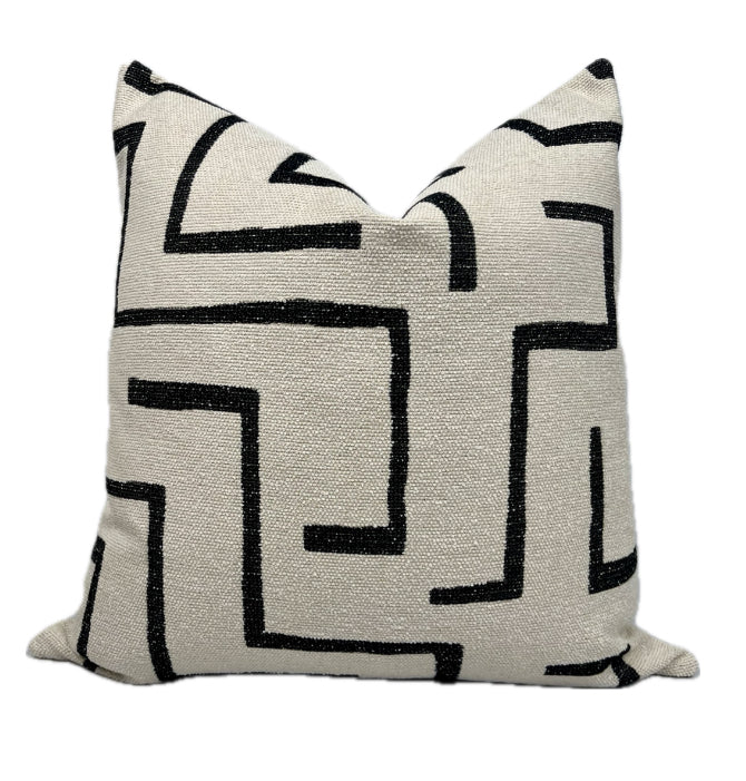 Leo Black and Cream Outdoor Pillow Cover