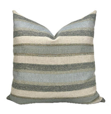 Alden Striped Aqua Woven Herringbone Pillow Cover
