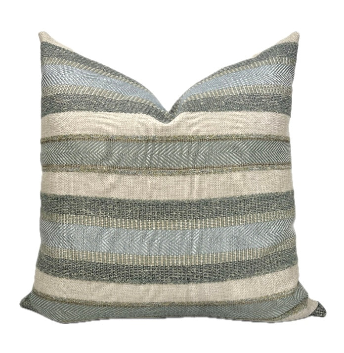 Alden Striped Aqua Woven Herringbone Pillow Cover