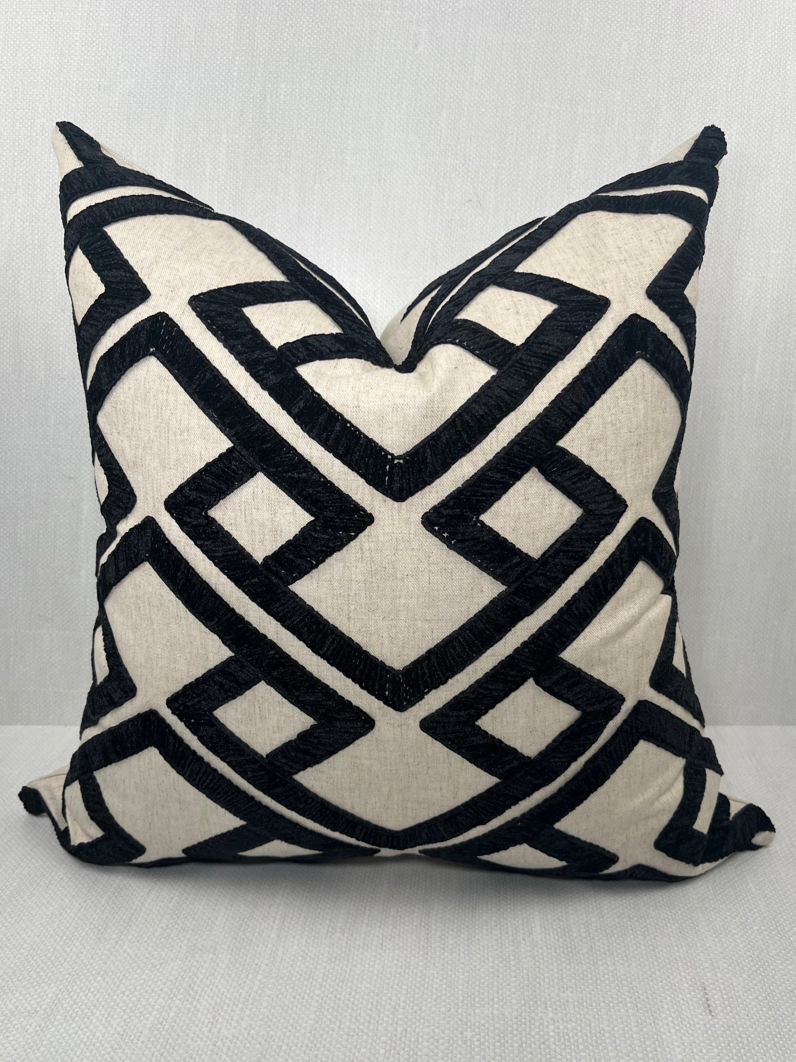 Kinsley Black and White Embroidered Lattice Pillow Cover – view 3