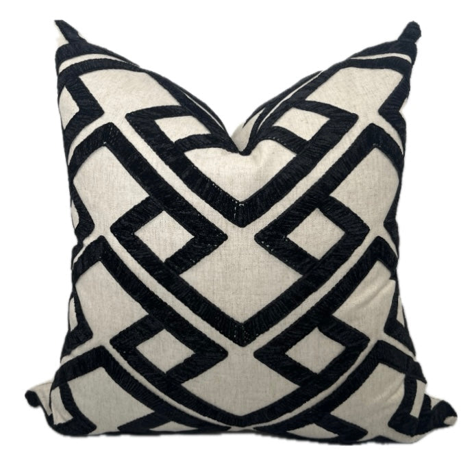Kinsley Black and White Embroidered Lattice Pillow Cover