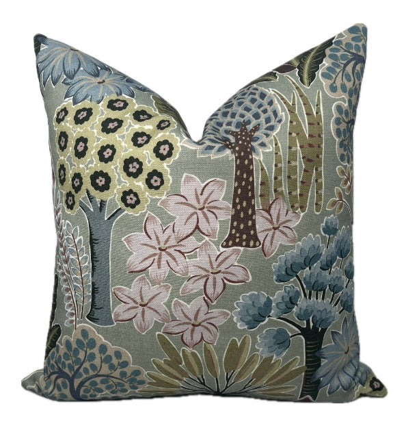 Holly Sage Green and Blue Floral Pillow Cover