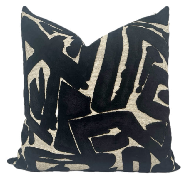 Henley Black Velvet Abstract Pillow Cover