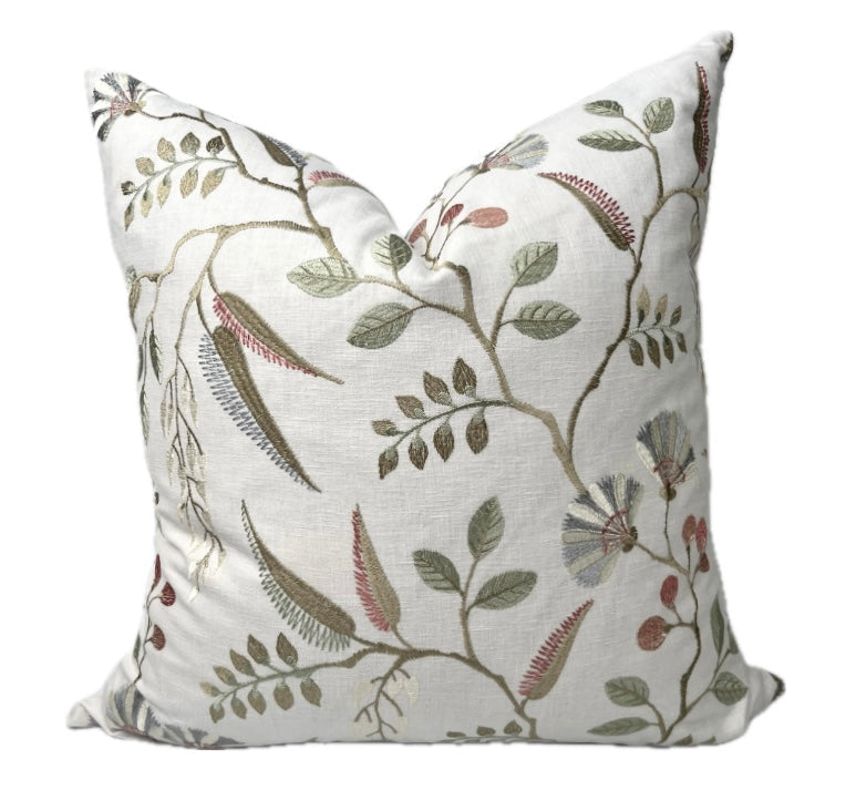 Delilah Botanical Floral Embroidered Pillow Cover
