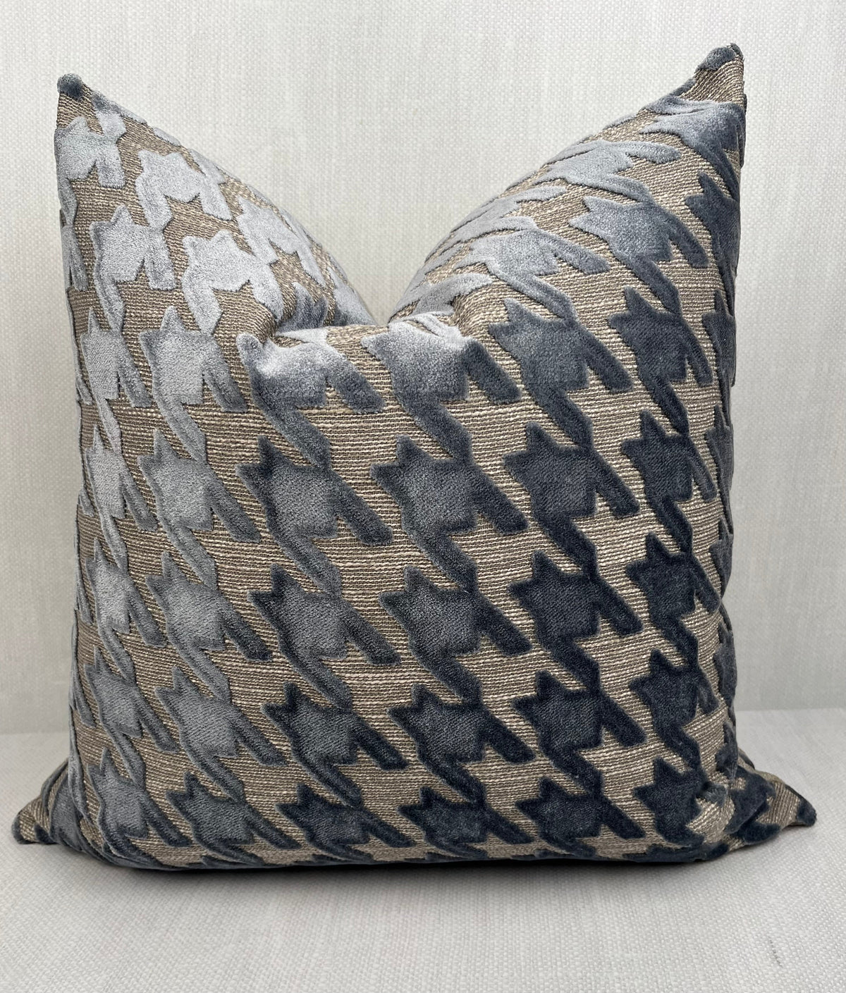 Perry Blue and Gray Houndstooth Chenille Pillow Cover – view 3