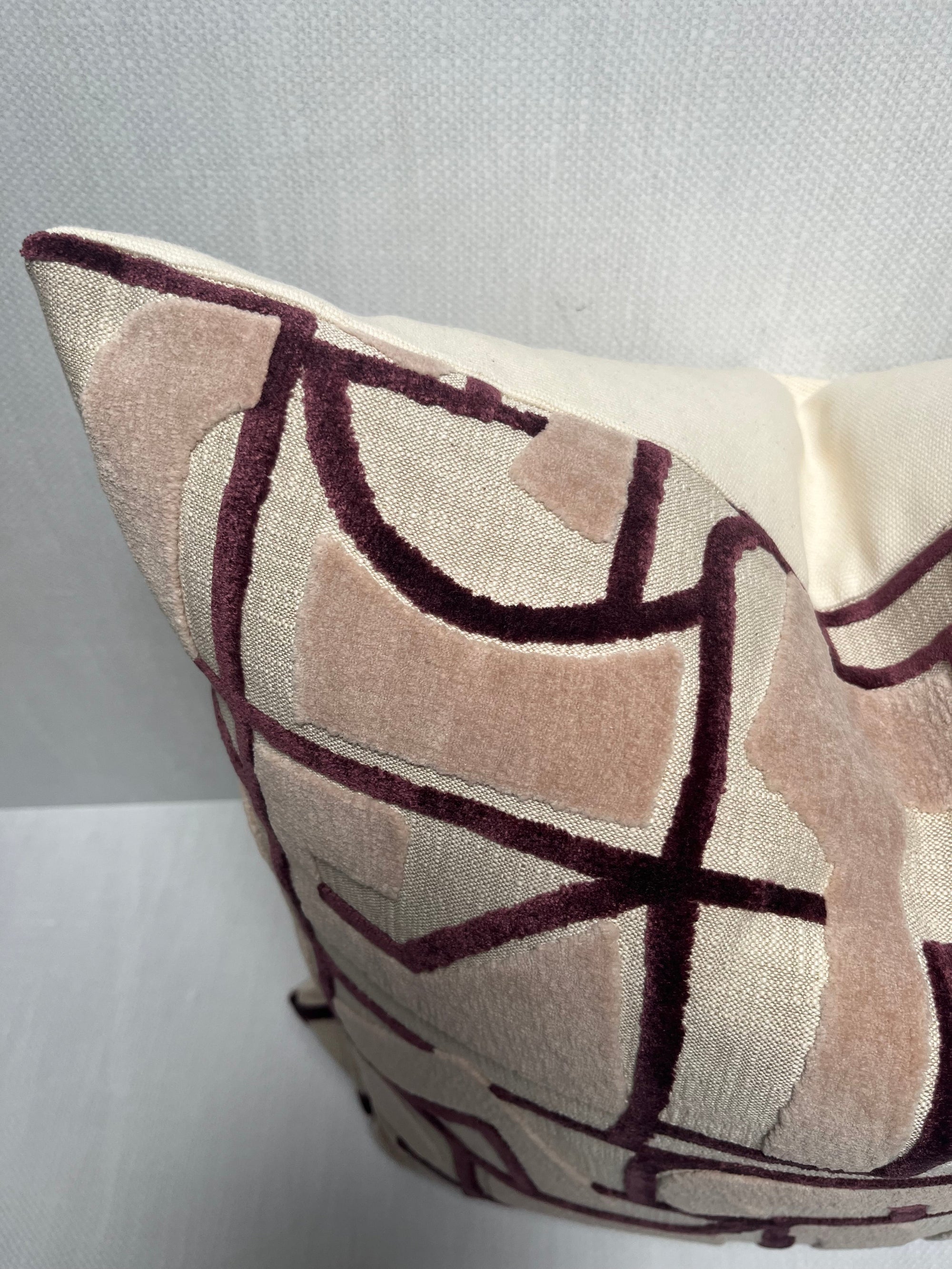 Charlotte Blush Pink and Burgundy Velvet Pillow Cover – view 2