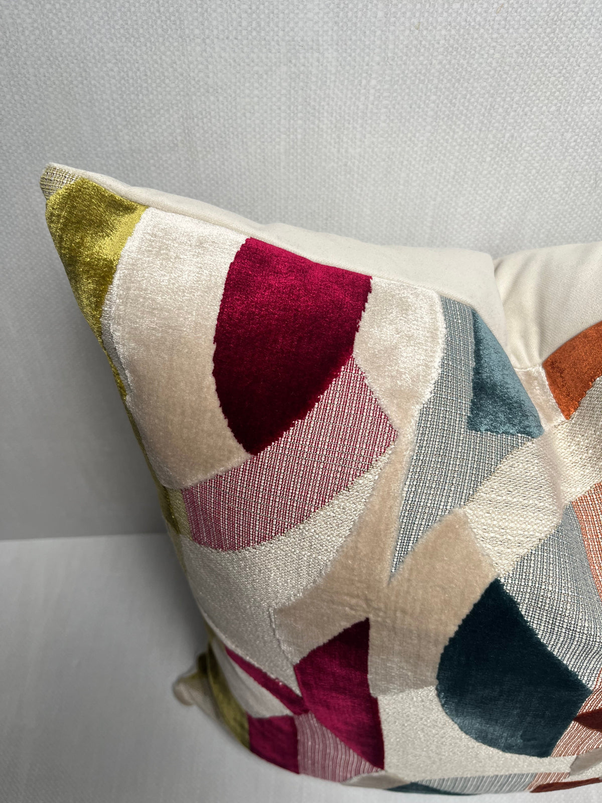 Naomi multicolor geometric velvet pillow cover, view 2