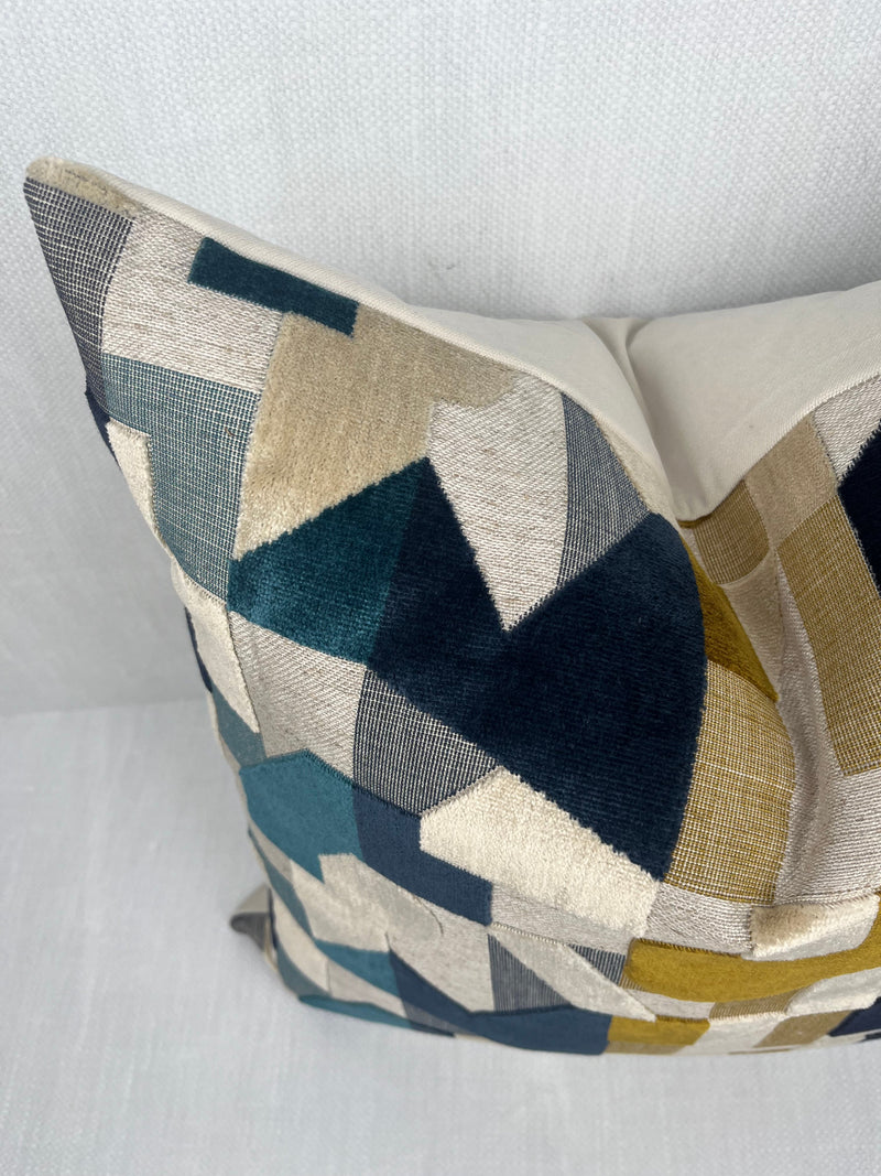 Carson Navy Geometric Velvet Pillow Cover – view 2