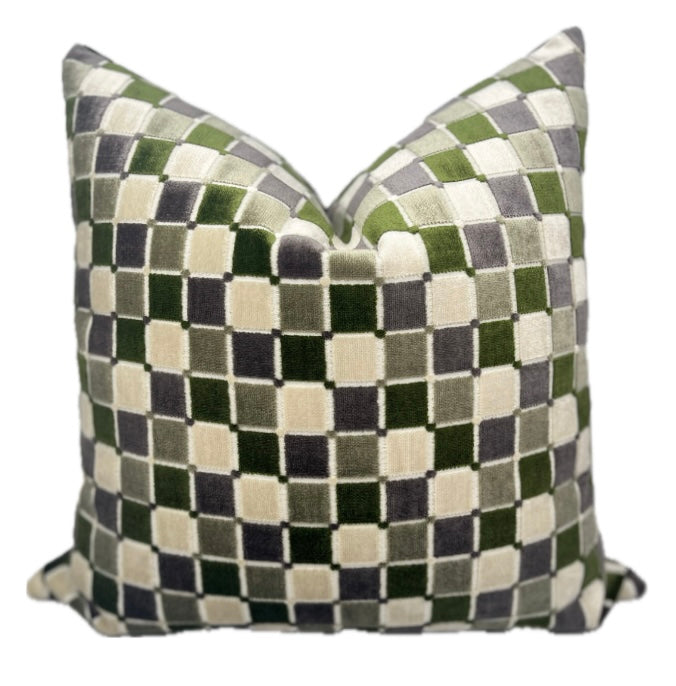 Henry Green Checkered Velvet Pillow Cover