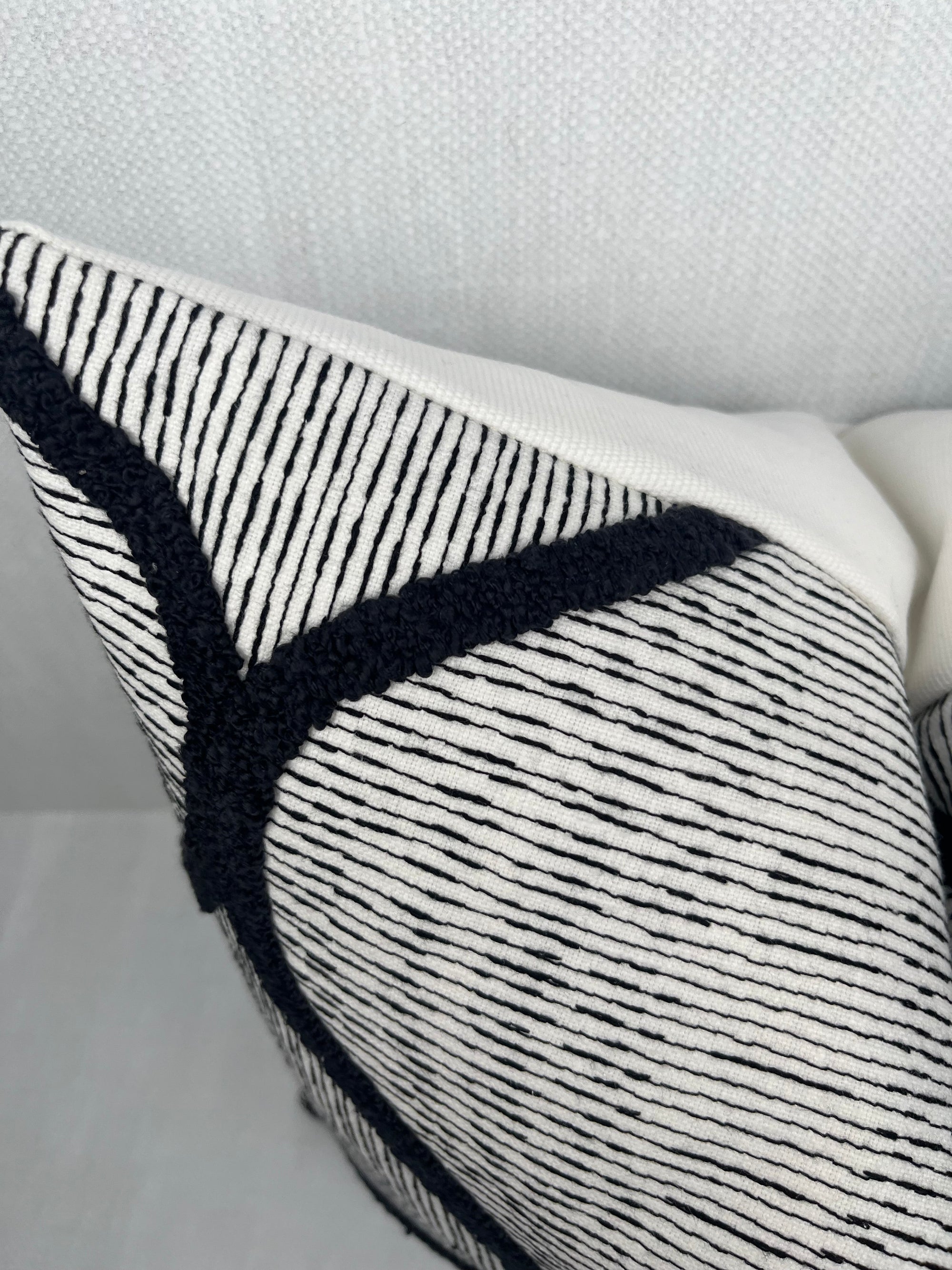 Dylan Black and White Embroidered Geometric Pillow Cover – view 2