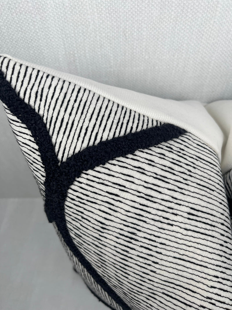 Dylan Black and White Embroidered Geometric Pillow Cover – view 2