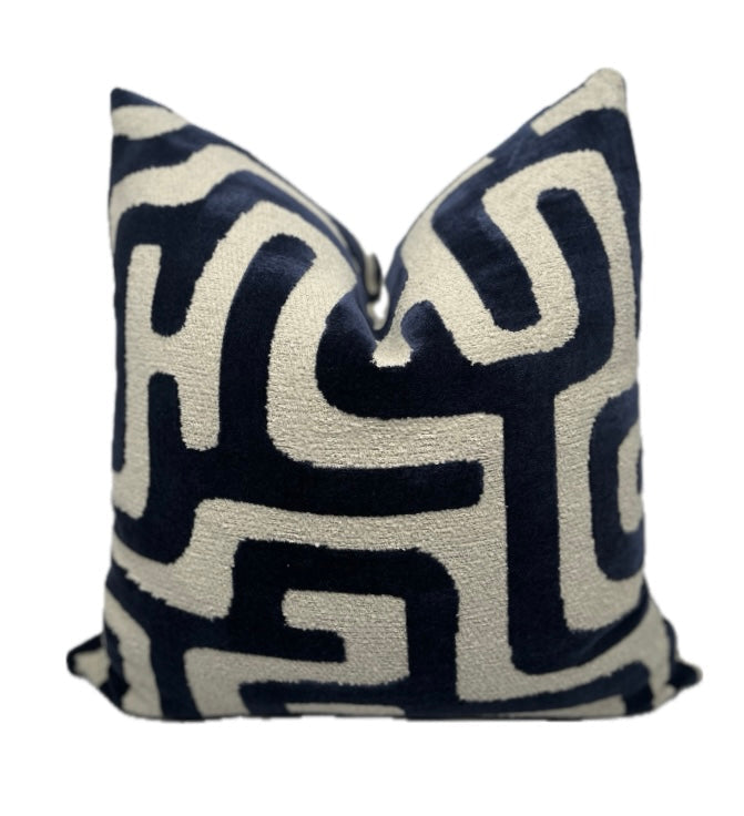 Lina Navy Blue Maze Velvet Pillow Cover