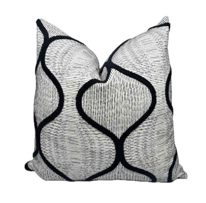 Dylan Black and White Embroidered Geometric Pillow Cover