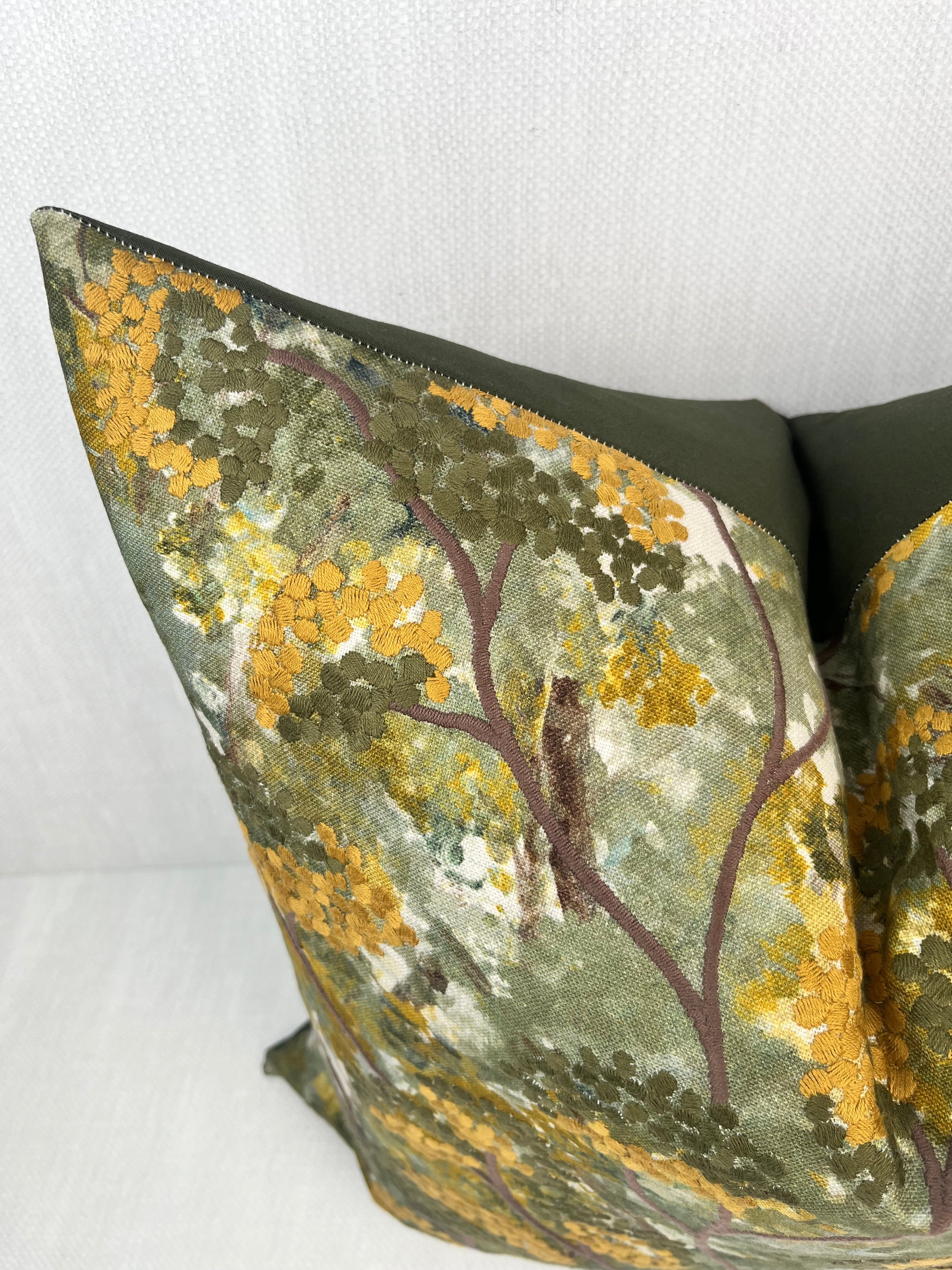 Silas Olive Green Embroidered Trees Pillow Cover – view 2