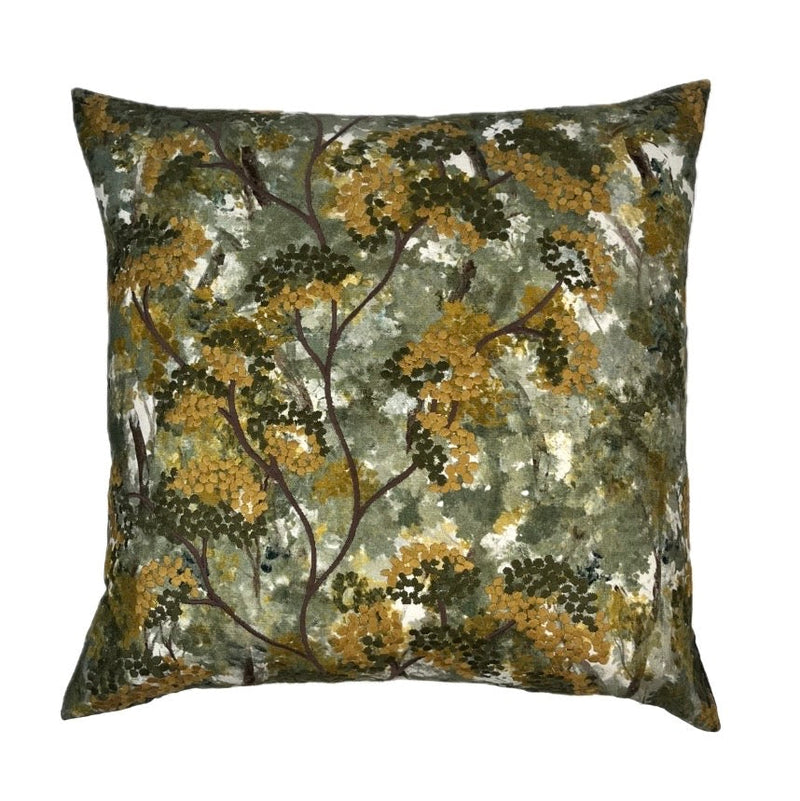 Silas Olive Green Embroidered Trees Pillow Cover