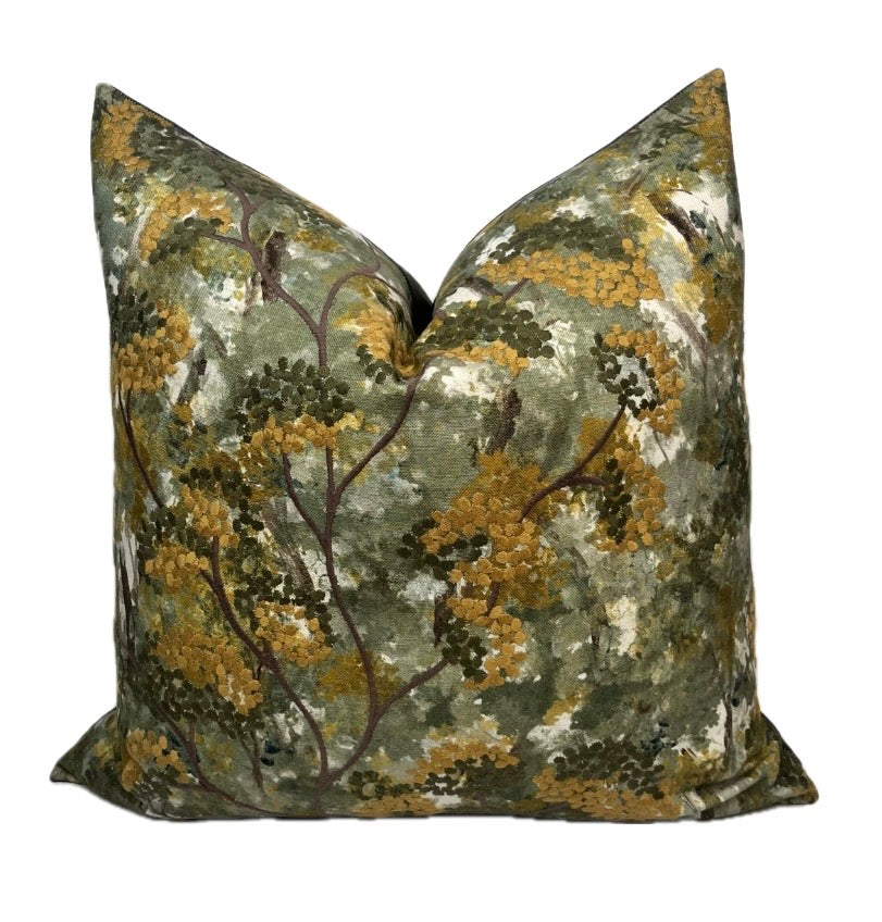Silas Olive Green Embroidered Trees Pillow Cover – view 3