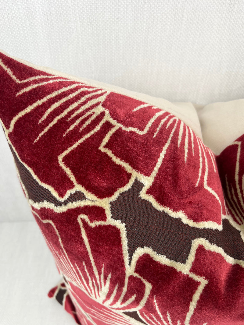 Sylvia burgundy floral velvet pillow cover, view 2