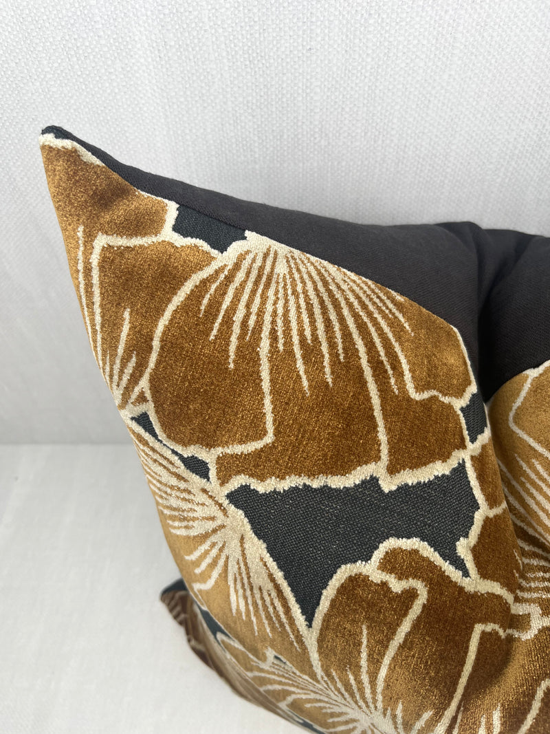 Sylvia gold ginkgo leaf velvet pillow cover, view 2