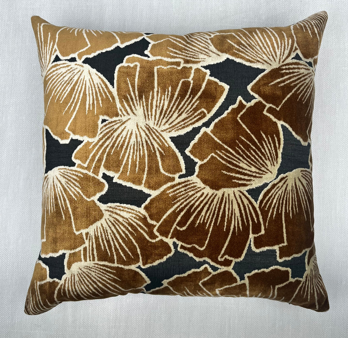 Sylvia gold ginkgo leaf velvet pillow cover, view 4