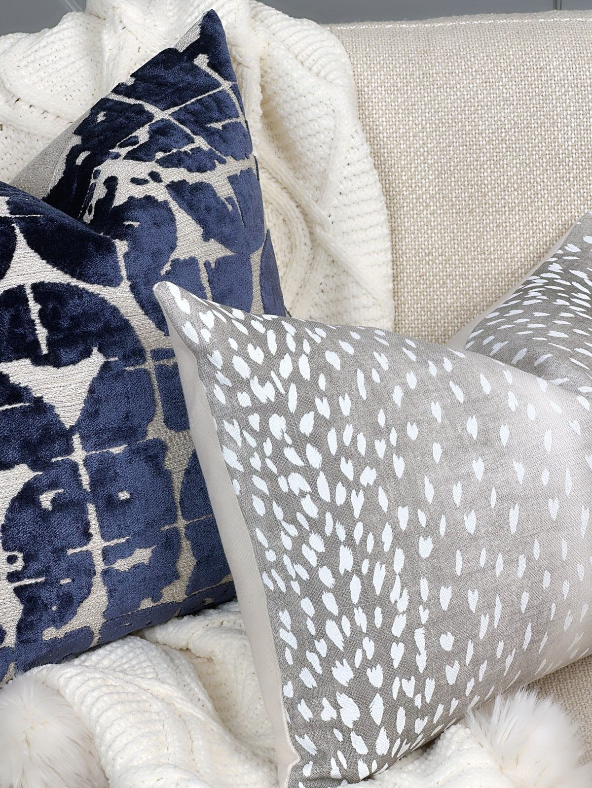 Bailey grey spotted linen pillow cover, view 4