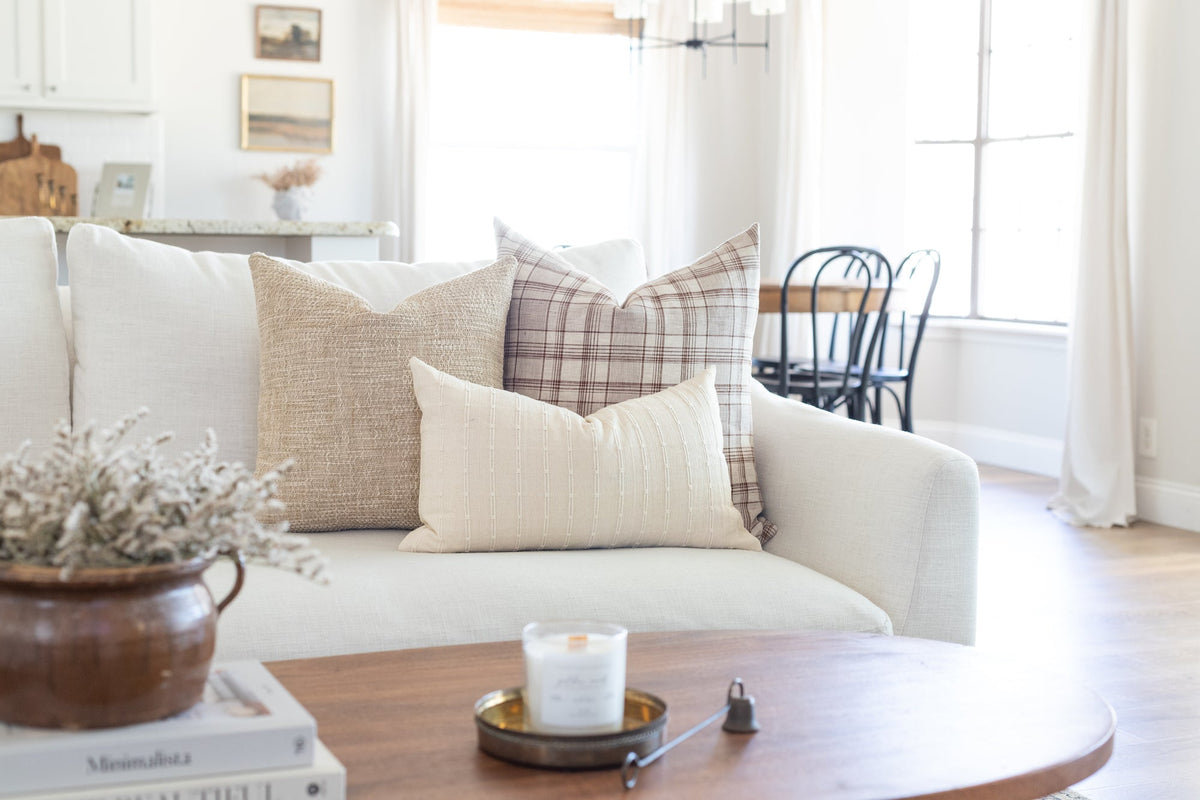 Harper cream dash stripe textured pillow cover, view 4