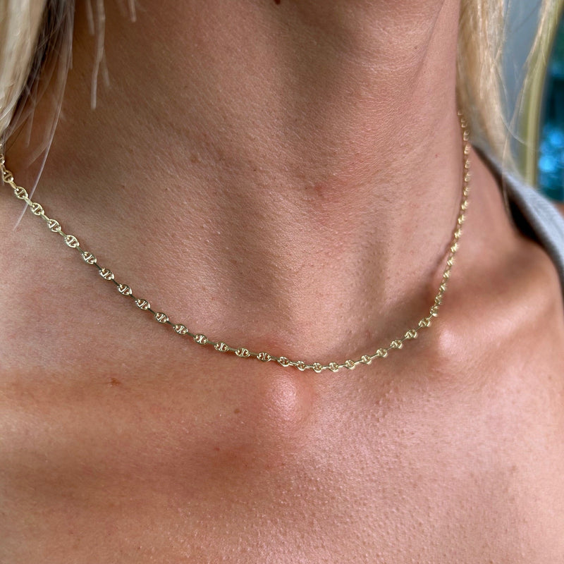 Minimalist dainty gold chain styled on model