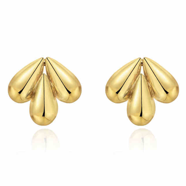 Becky Statement Earrings with three raindrop shapes in gold finish