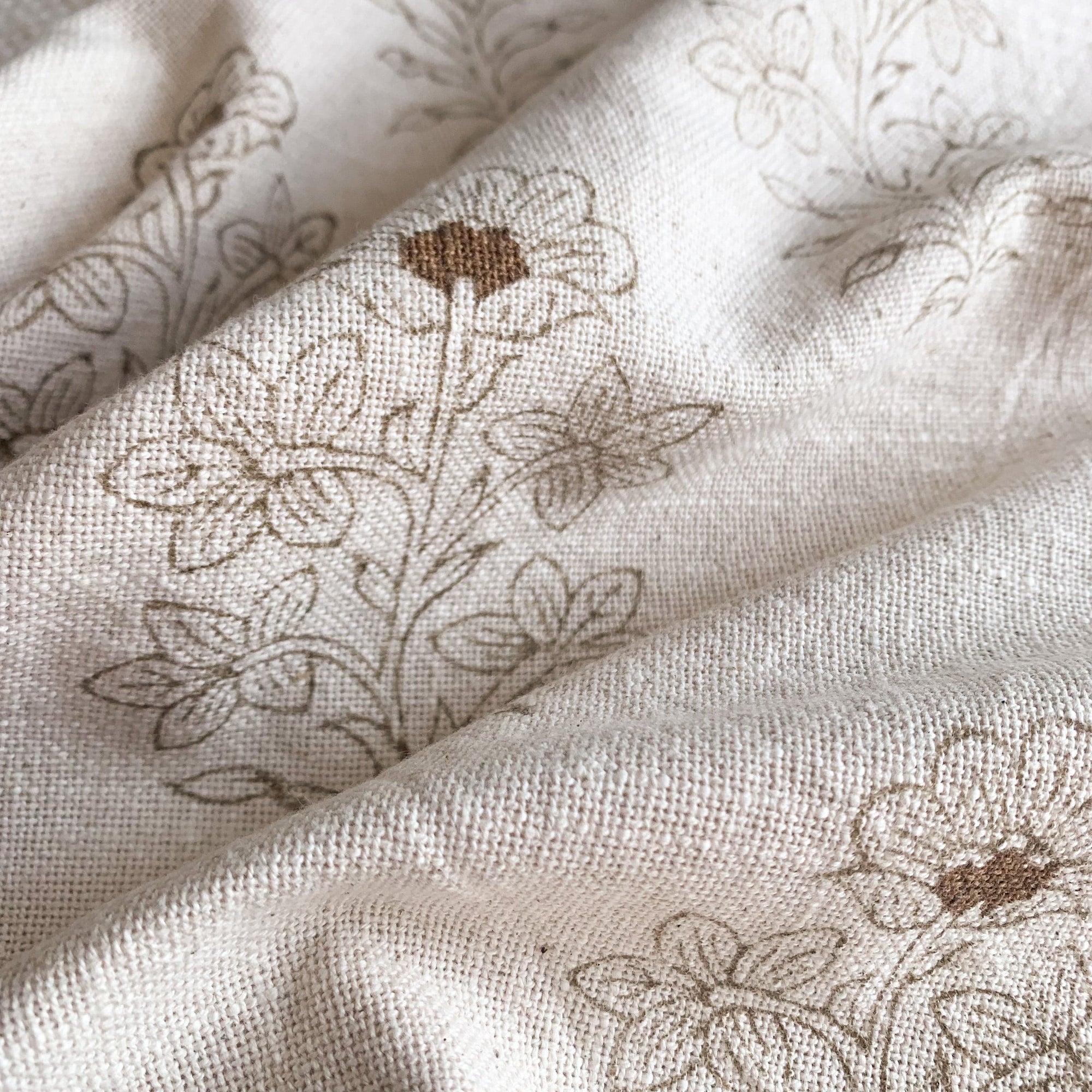 Ella Floral Block Printed Pillow Cover | Light Brown + Terracotta Detail