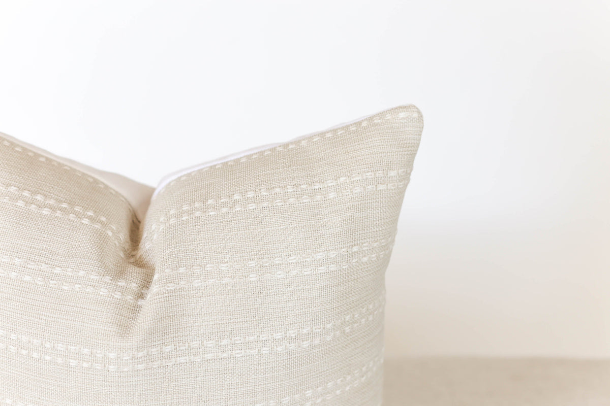 Stella ivory textured stripe pillow cover, view 4
