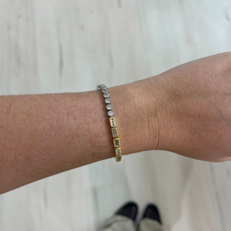 CZ stone tennis bracelet in two-tone design