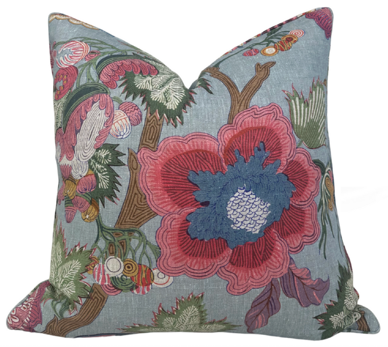 Ready to Ship, 22x22 Indienne Jacobean Pillow Cover in Raspberry Teal