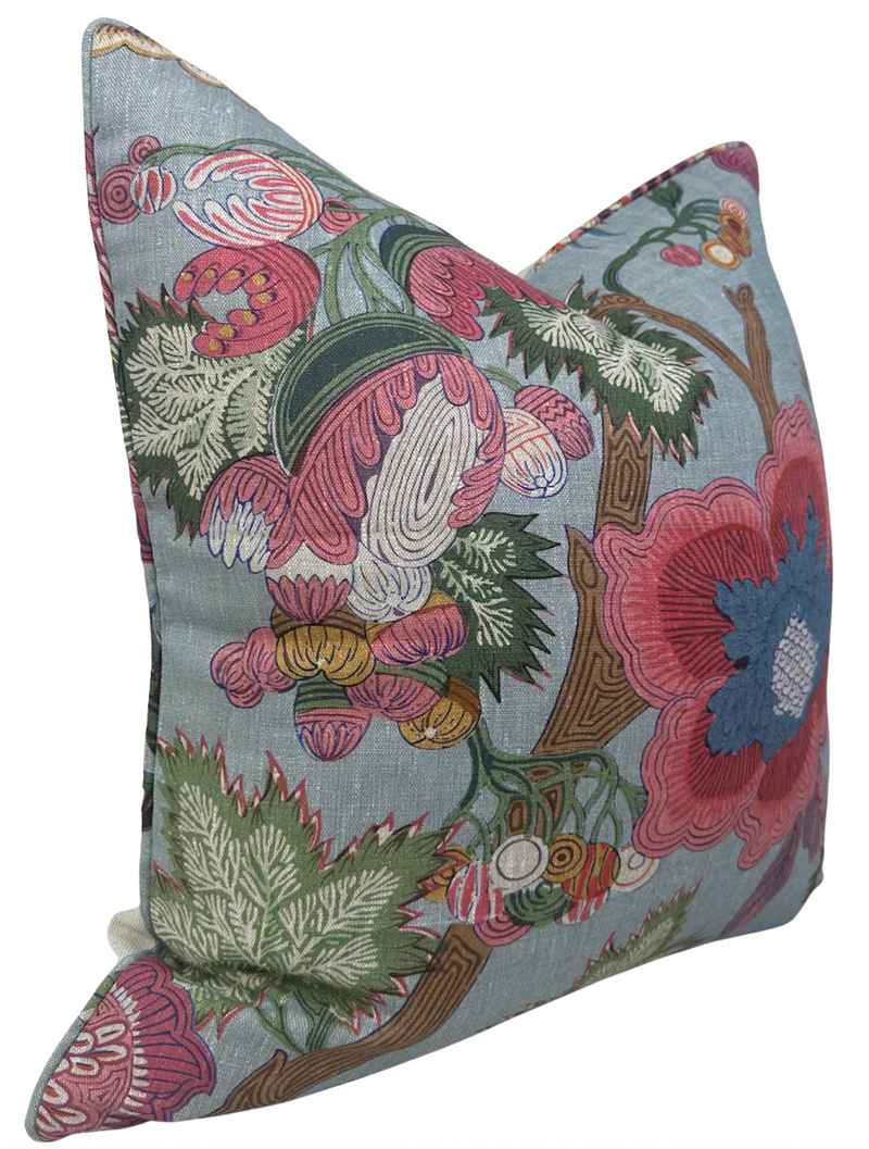 Ready to Ship, 22x22 Indienne Jacobean Pillow Cover in Raspberry Teal