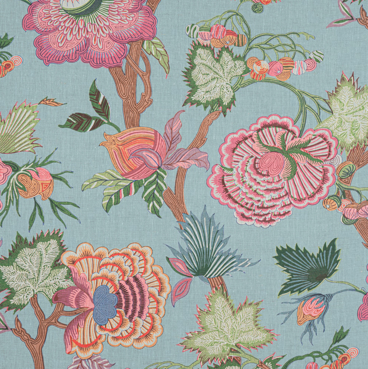 Ready to Ship, 22x22 Indienne Jacobean Pillow Cover in Raspberry Teal