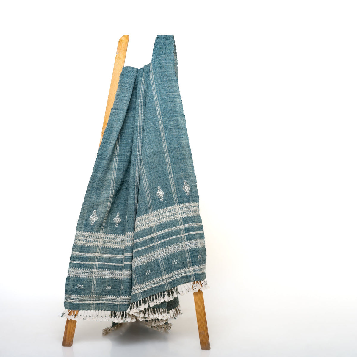 Topaz teal blue handwoven Indian wool throw blanket – view 12